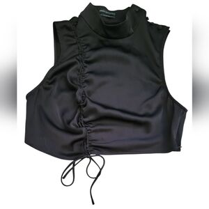 Urban Outfitters Black Crop Tank Top with Ruched Design and Tie Front